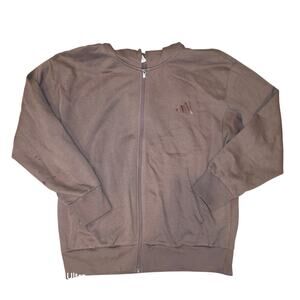 Adidas all szn brown zip up hoodie men sz L- some staing on sleeve (in photos)